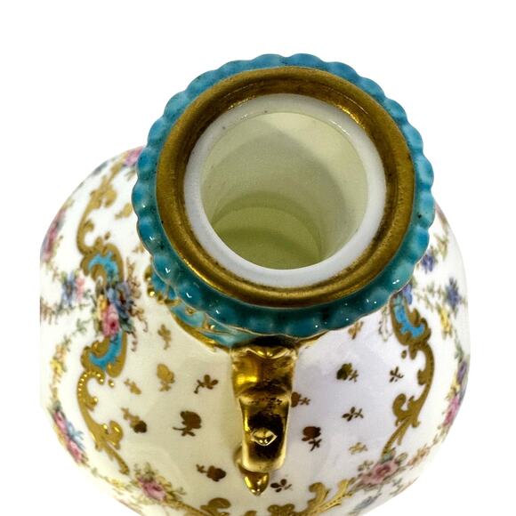 Antique Royal Crown Derby Late 1800's 6" Vase-Turquoise Gilded Accents-Exquisite - Picture 6 of 11